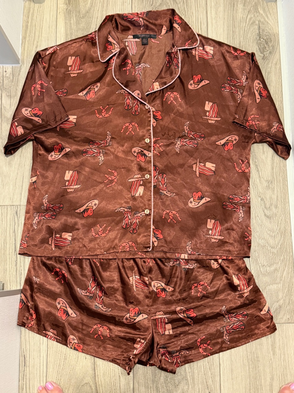 Midnight Bakery Silky Brown Western Print Pajama Set